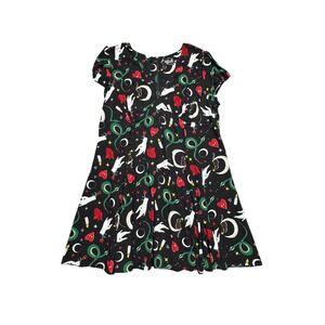 Hell Bunny Occult Print Pinup Dress Black 3XL Cats Moon Snake Rose Gothic Witchy
